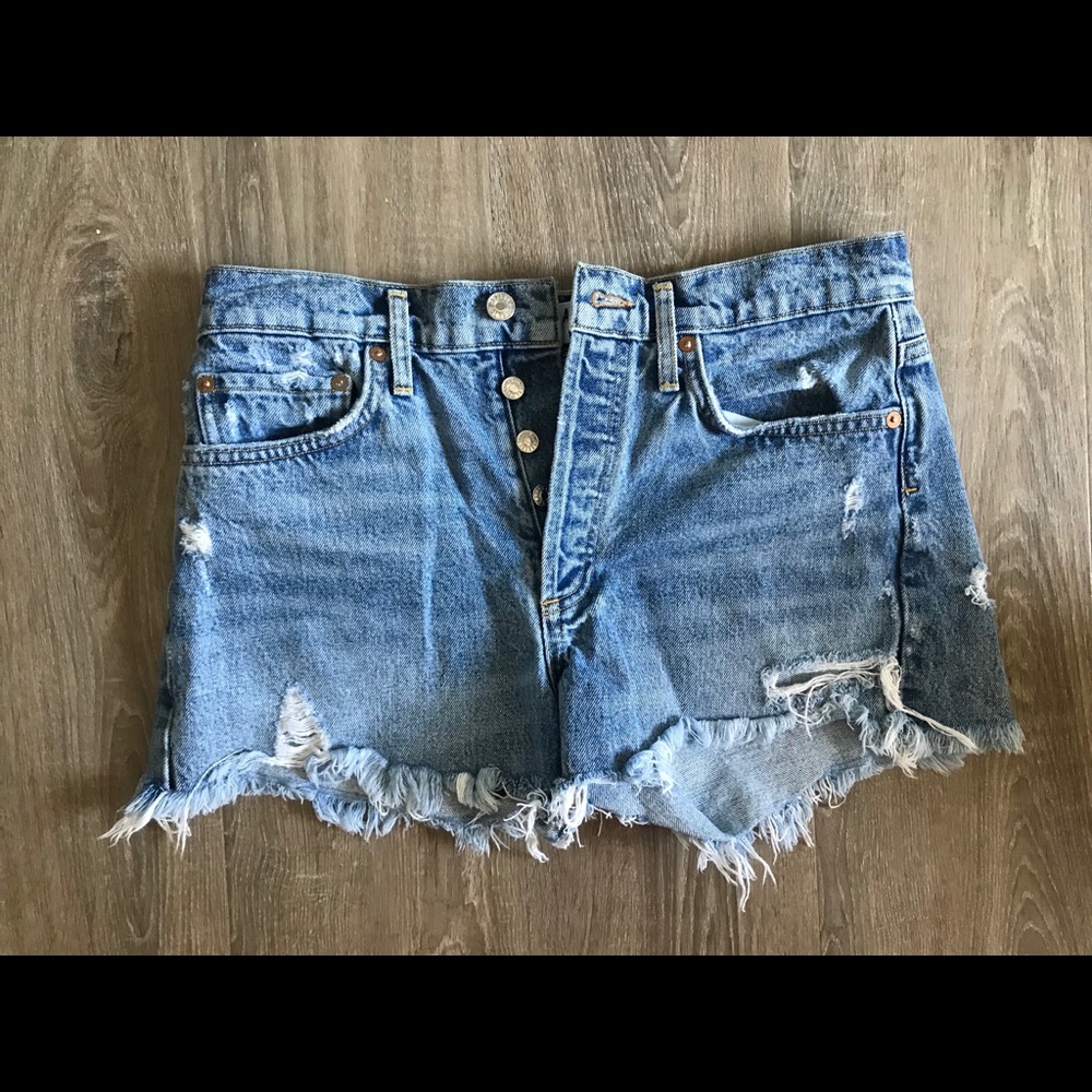 Distressed jean shorts